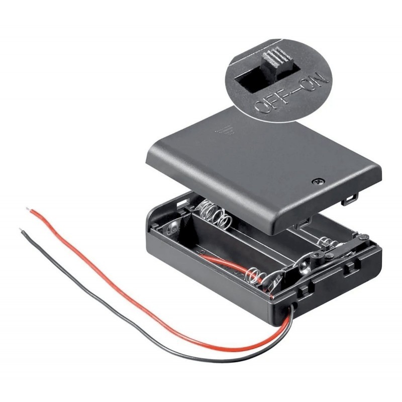Porta Pila bateria AAx3 con Tapa y Switch - TresD Print Tech