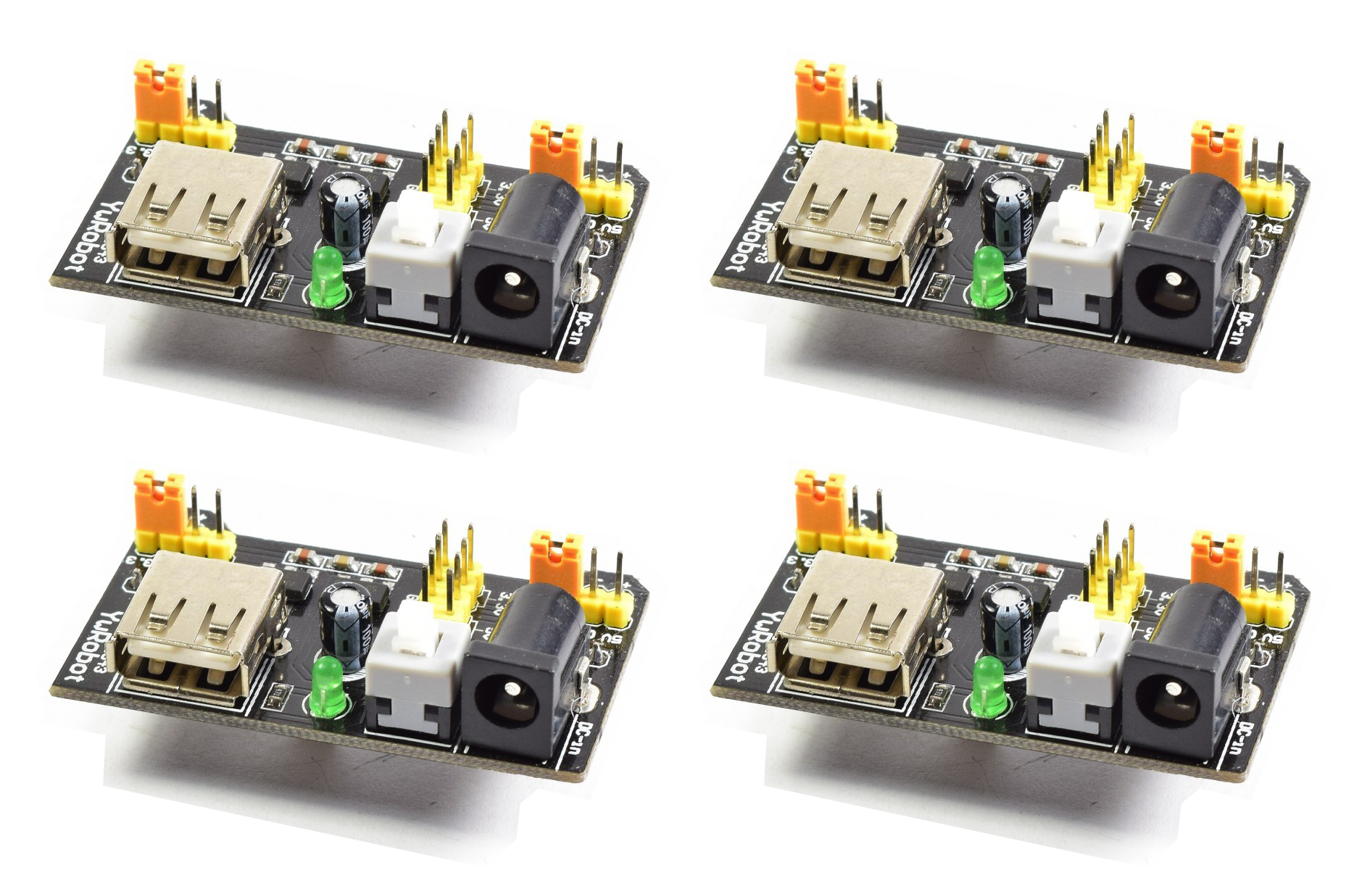 Paquete 4 piezas Fuente para Protoboard 3.3V o 5V (USB-A) MB102