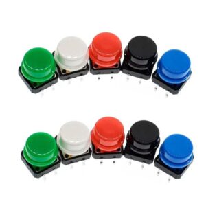 Paquete 10 piezas Push Button Switch Boton Pulsador 12x12x12mm Cuadrado 4 pines con Cubierta