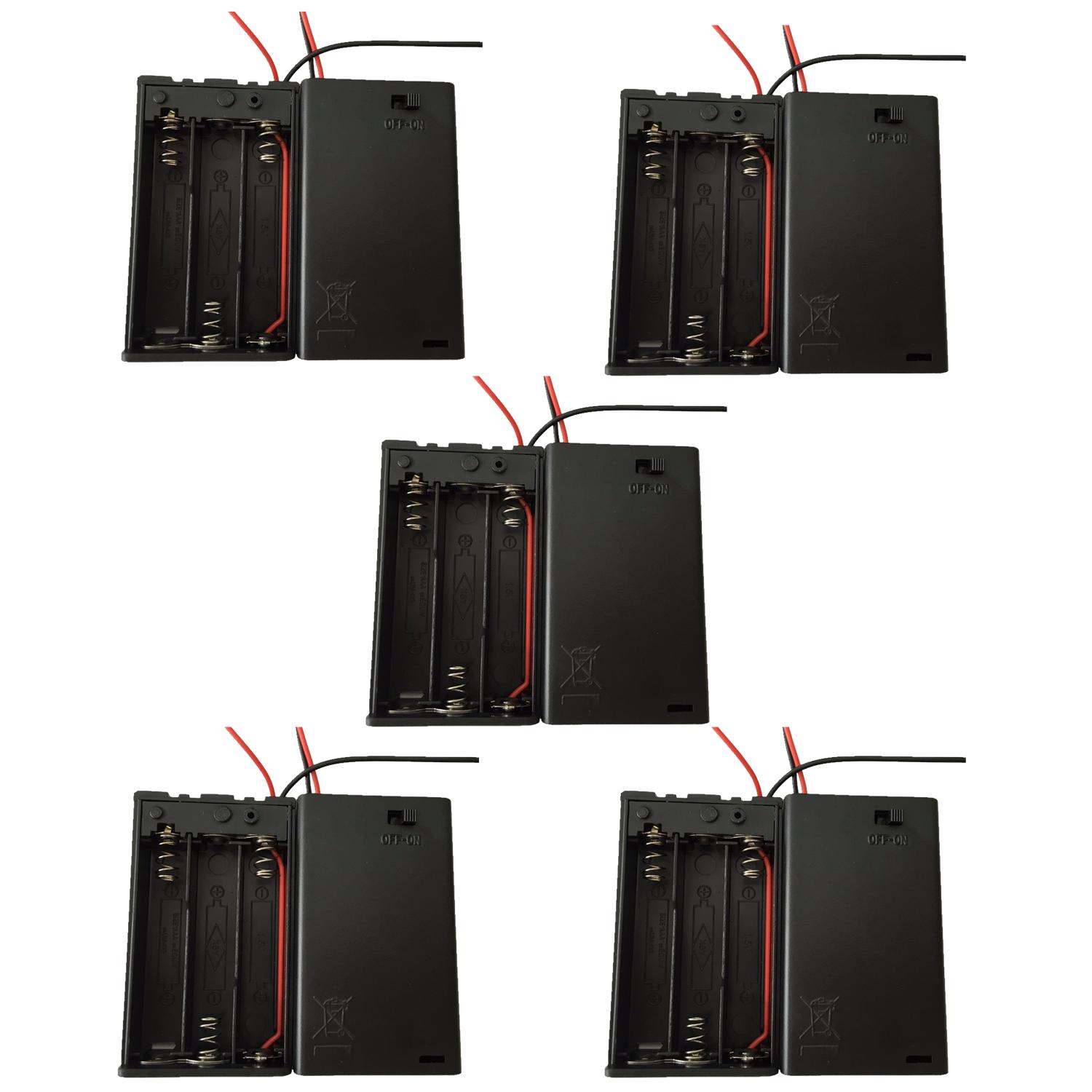 Paquete 5 piezas Porta Pila bateria AAAx3 con Tapa y Switch